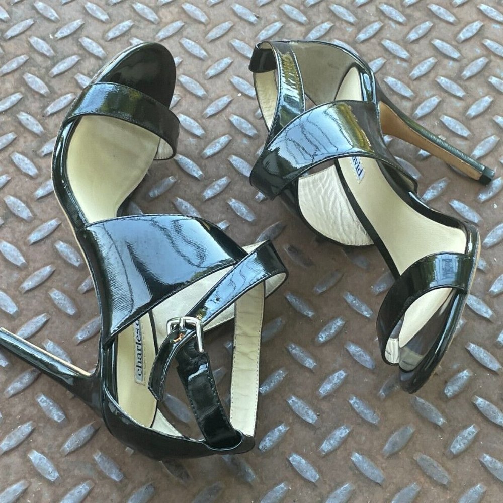 Charles David Women Heel Black Patent Leather Upper Sandal Strappy Shoes Size 7 - Picture 5 of 9